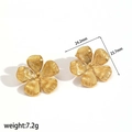 Golden flower-shaped stainless steel earrings with dimensions and weight measurements - Gold Flower Stud Earrings (TE60097-G) / Gold
