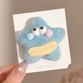 Pince à cheveux étoile en peluche bleu ciel avec yeux de dessin animé et fausse fourrure - Environ 6,5 cm / 1# Pince à Cheveux Étoile Bouche de Saucisse Bleue