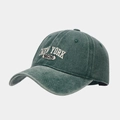Detail of New York 1625 3D embroidery on vintage washed green cotton baseball cap - Adjustable / Green