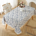 Elegant blue floral cotton linen tablecloth with delicate lace edge for dining table - 110*150cm / Simple Orchid (Lace Edge)