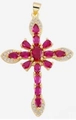 Gold cross pendant featuring a red oval zircon stone and small white diamonds - Style 88/Gold Red Oval Stone Rhinestone Cross