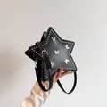 Schwarze sternförmige PU-Leder Handtasche mit Silbernieten und Schmetterlingsdekor für Damen - Schwarz