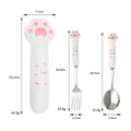 Pink cat claw stainless steel cutlery set with portable storage box and dimension data - 410 Pink Cat Claw Spoon Fork Set with Box