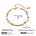 Bracelet multicouche en acier inoxydable doré avec fermoir mousqueton réglable de 17+5 cm - Bracelet de perles multicouche