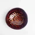 Handcrafted coconut bowl with black lacquer and red droplet pattern inlay - Orange Water Drop Style
