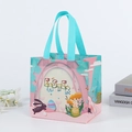 Sac cadeau de Pâques réutilisable rose et bleu en non-tissé avec motifs lapins - DT11 Marquage à l'or / 20X20X15CM