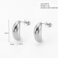 Pendientes de aro en forma de C de acero inoxidable plateado de 18 mm estilo minimalista - Lágrima Lisa Color Acero (447-Acero)