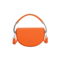 Minimalist bright orange leather saddle bag with silver logo and detachable shoulder strap - Orange