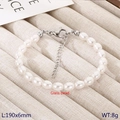 French vintage handmade pearl bracelet with 6mm glass beads and heart charm - 6mm Silver No Pendant Style (KB207011-Z)