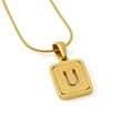 Golden stainless steel necklace featuring frosted letter U pendant on snake chain - Letter U