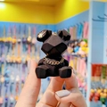 Cute black geometric resin rabbit keychain with gold star and metal ring details - Single Black Pendant