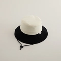 Detail shot of color-block kids sun hat with adjustable windproof cord and side label - 2-5 Years Old / Black