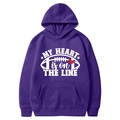 Deep purple fleece hoodie with heart and football print for men and women - Dark Purple (My Heart Is On The Line)