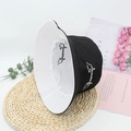Double-sided cotton bucket hat with 'something' embroidery and gesture logo on a woven mat - M(56-59CM) / Black