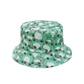 Detailopname van de groene zomer vissershoed met schattige cartoon kikkerprints - Lichtgroen All-over Cartoon Kikker (A)
