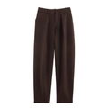 Primer plano de pantalones de talle alto marrón oscuro en tejido de sastre - S / Pantalón Casual Café