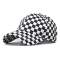 Berretto da baseball classico in cotone a scacchi bianco e nero con visiera curva - Regolabile / Scacchi Nero