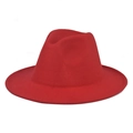 Close-up of classic red wool felt fedora hat featuring flat brim and gold metal belt detail - Adult 56-60cm / Thickened and Hardened / Red