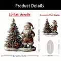 2D Acrylic Santa Claus and Christmas Tree festive stand with white base, 20x19cm - Vintage Santa and Tree