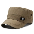 Men's vintage washed military flat top hat in khaki cotton fabric with SMS patch - Army Green