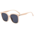 Fashion oversized beige square sunglasses with dark lenses and silver metal trim - Beige Frame Black Gray Lens