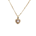 Collar de cobre dorado con colgante de corazón y circonitas sobre fondo blanco - Dorado con piedra preciosa transparente / 40+5CM Cadena de Serpiente
