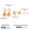 Gold stainless steel earring set featuring shell hoops, starfish studs, and white pearls - Shell Starfish Pearl Set(JDE0212024)