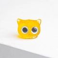Handmade yellow resin cat figurine with natural crystal stone and big black-white eyes - Citrine
