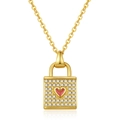 Collier en acier doré avec pendentif cadenas serti de cristaux et cœur rose élégant - Style Cadenas Coeur Rose Plein Diamant (No.16)