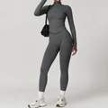 Ensemble de sport sans couture gris anthracite avec haut zippé et pantalon de compression - S / Haut Et Bas / Ensemble 2 pièces (Veste + Pantalon) / Gris clair