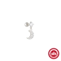 S925 sterling silver moon and star stud earring featuring sparkling cubic zirconia - Single White Gold #8 (Crescent Gem)