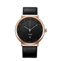 Minimalist quartz watch with rose gold case, black leather strap and date display - Rose Gold Case Black Dial Black Strap
