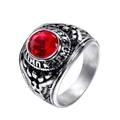 Men's vintage stainless steel United Army eagle ring with faceted red gemstone inlay - Steel with Red Zirconia