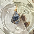 Handmade 18K gold wire-wrapped natural dark gray raw crystal stone pendant necklace - Gold Wire Terahertz
