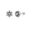 Silver punk ear studs with retro floral pattern and ball screw back closure for men - Screw Solar Wheel Pair / Silver