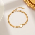 Bracciale vintage a maglie di cuore in oro con inserto in conchiglia bianca e motivi - Stile Spiga di Grano Tondo Romano (993) / Oro