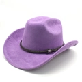 Detail of purple faux suede cowboy hat featuring woven leather band and silver buckle - M(56-58cm) / Taro Purple (Suede)