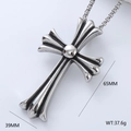 Detailed size view of silver 304 stainless steel cross pendant with 65mm height measurements - Gothic Cross Style