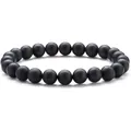 Bracciale in pietra lavica nera opaca e agata con perle da 8-10 mm in stile minimalista - Bracciale in Pietra Nera Opaca 8mm