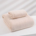 Beige coral fleece towel set with soft waffle weave texture including bath and hand towel - Towel 35*75cm / Pineapple Grid Light Camel