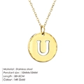 14K gold plated stainless steel necklace featuring a minimalist letter U pendant charm - Letter U (U-14K Gold)
