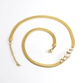18k gold plated stainless steel flat snake chain necklace with four zircon stones - White