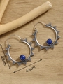 Bohemian silver sunray hoop earrings with round blue lapis stone and engraved details - Silver FX736 With Turquoise