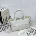 White woven leather tote bag with Intrecciato pattern and adjustable shoulder strap - White