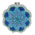Blue and silver rhinestone flower clutch bag with crystal mandala pattern and metal clasp - Blue Gradient