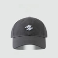 Classic dark grey twill cotton baseball cap with white 3D letter embroidery design - WM Script-Grey