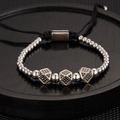 Silver steel beaded bracelet featuring black zircon cubes and adjustable cord - Steel Color Dice Bracelet