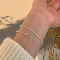 Minimalist silver double-layer beaded chain bracelet for women featuring polished finish - Silver Double Layer Round Bead Stack (MY30260)