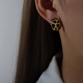 Boucles d'oreilles dorées avec motif géométrique en émail noir pour un style vintage - Poids Noir Émail Or