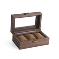 Walnut wood watch storage box with 3 slots and soft velvet pillows and clear window - 3 Slots